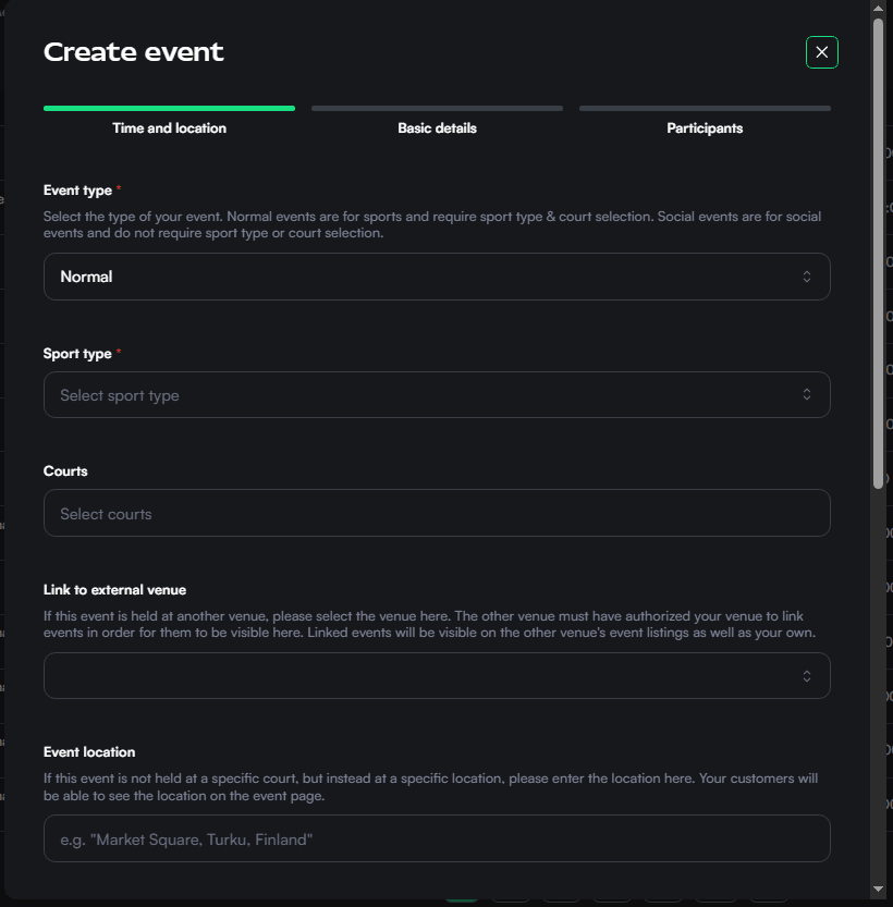 Creating event