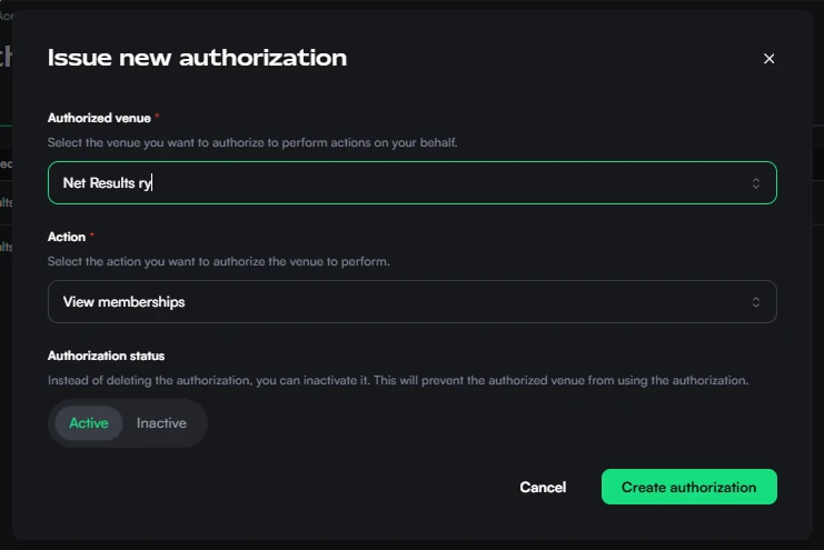 Creating new authorization
