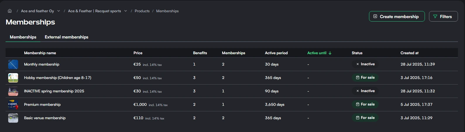 Memberships list